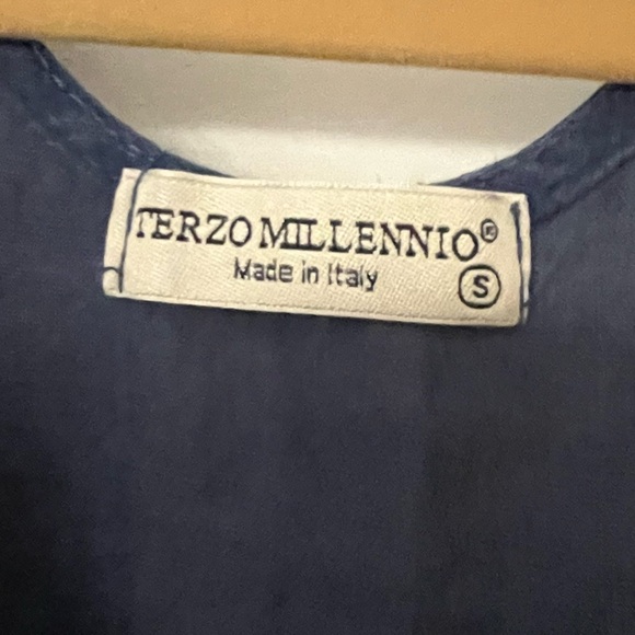 Terzo Millennio 100% Linen Made in Italy Dark Blue High-Low Dress - Picture 8 of 9